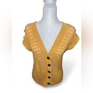 Mudd Yellow Y2K Yellow Shrug Bolero Short Sleeve Crochet Knit Cardigan.